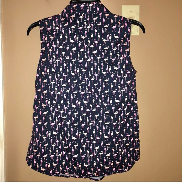 Talbots Petite Flamingo Button Front Sleeveless Tank‎ Top Navy Pink Small Petite - Picture 2 of 5